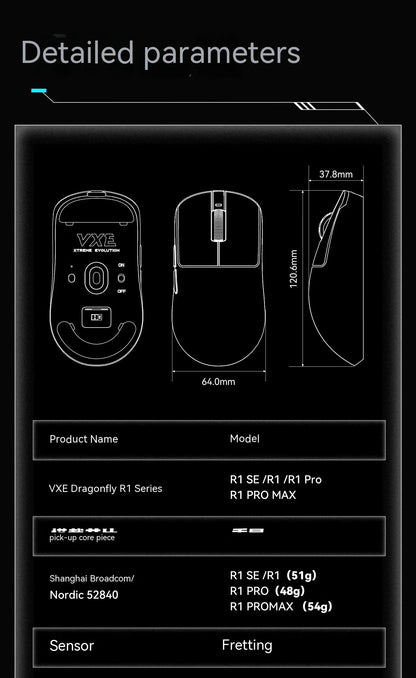 VXE Dragonfly R1 Pro Paw3395 -sensori langaton hiiri Nordic 52840 2khz Smart Speed X alhainen viive toimisto- ja PC-pelihiiri