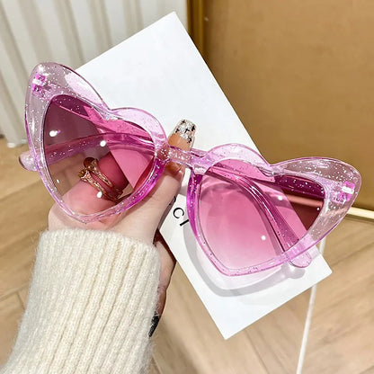 New Vintage Retro Instagram Heart-Shaped Transparent Pink Shiny Sunglasses for Girls Beach Party Birthday Photo Fashion Eyewear