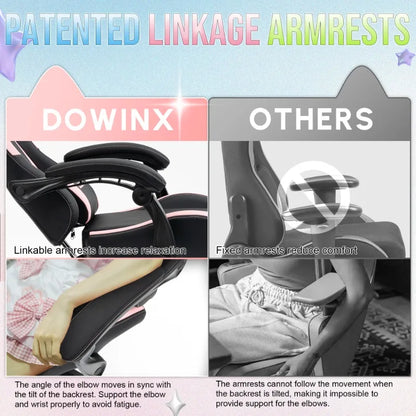 Cute Gaming Chair with Cat Ears, Pink Kawaii Ergonomic Gamer Chair with Footrest, Cat Paw Lumbar Support, High Back Computer Gaming Chair