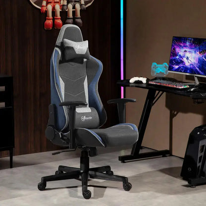 Premium Gaming Chair Reclining 150° with Rocking Function, Ergonomic Gaming Chair with Adjustable Height, Linen Fabric Office Chair for PC Gaming