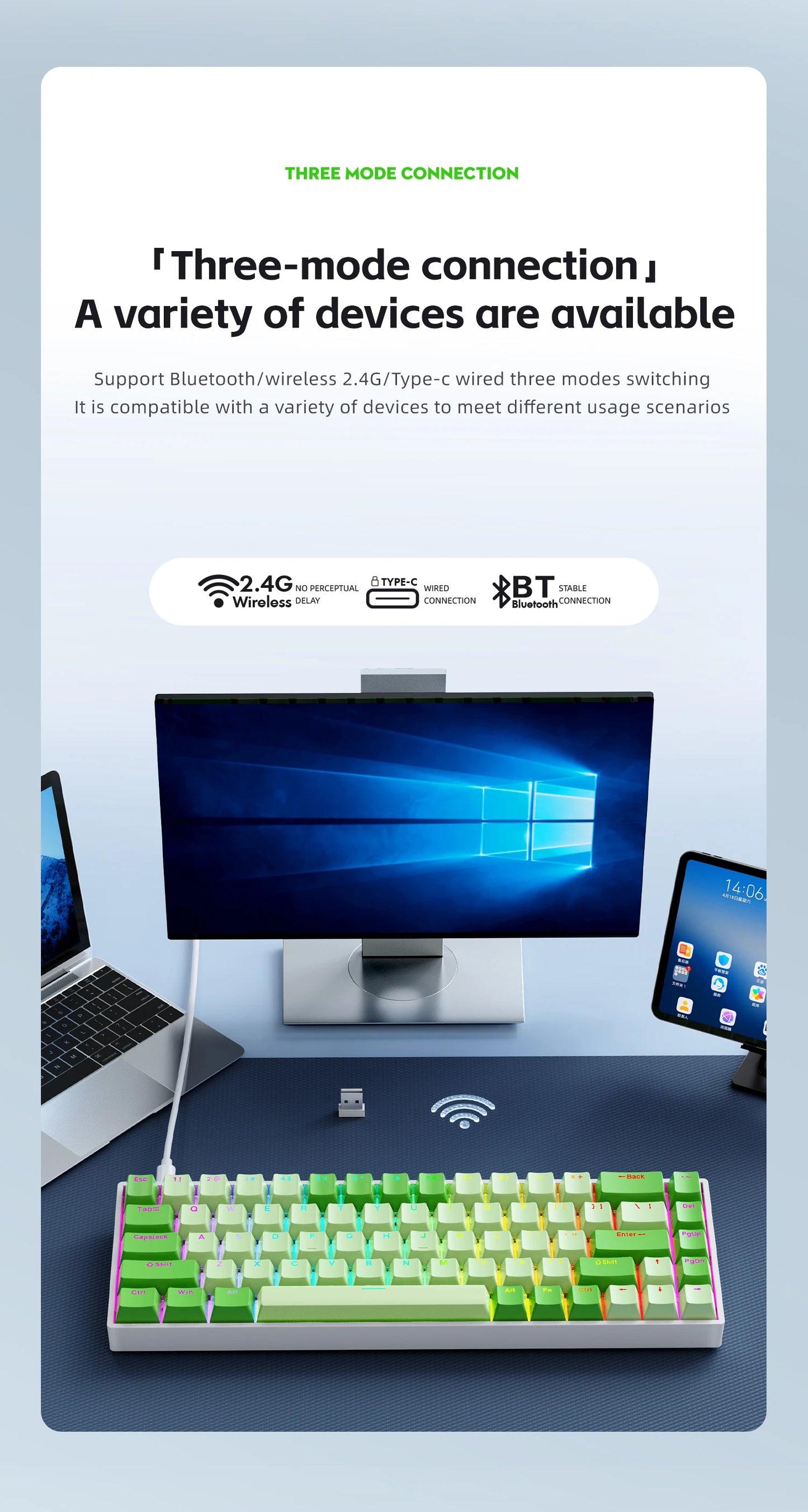 K68    68Key Wireless Mechanical Keyboard Tri-mode Connection,Full Key Hot Swap,RGB lighting Effects,Gasket Muffler Structure, L