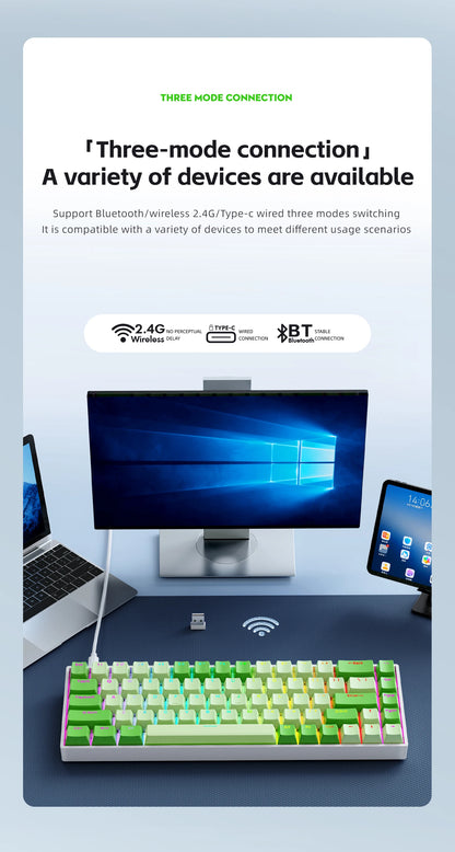 K68    68Key Wireless Mechanical Keyboard Tri-mode Connection,Full Key Hot Swap,RGB lighting Effects,Gasket Muffler Structure, L