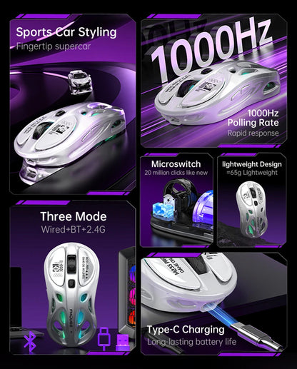 Draadloze 2.4G tri-mode RGB-gamingmuis met hol, lichtgewicht ontwerp, Chroma-verlichting, bekabeld, Bluetooth, e-sports muiscontroller