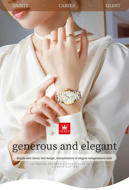 OLEVS Luxury Fashionable Ladies Quartz Watch Waterproof Wristwatch with Arabic Numerals Date Feature And Set Bracelet for Women