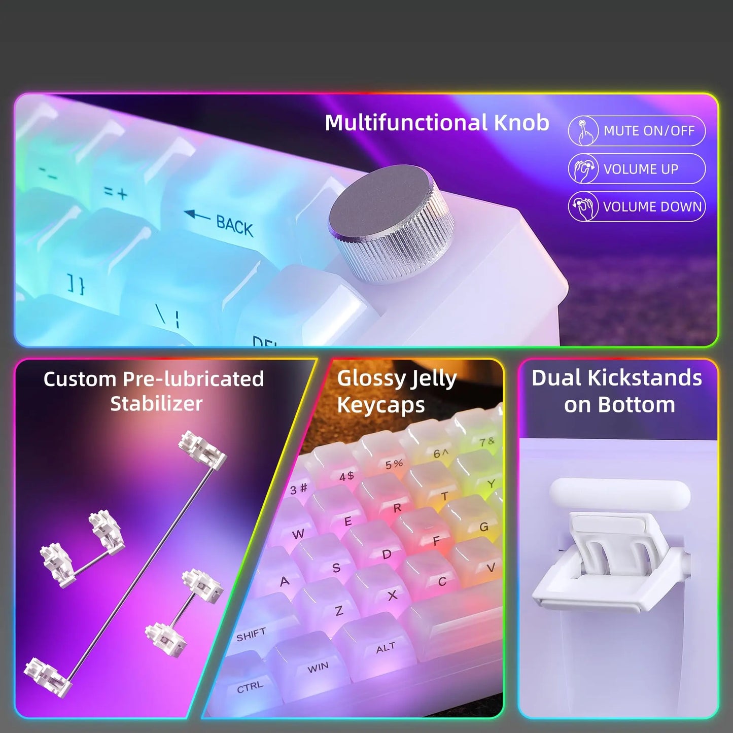 Womier Q61 V2 Wireless 65% Mechanical Keyboard with Knob VIA Programmable Support Tri-Mode BT/2.4G/USB-C Hot-Swap RGB for Mac/PC
