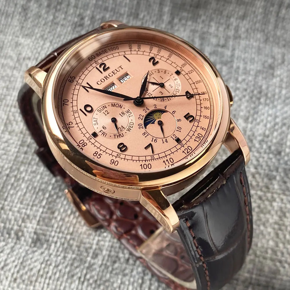 Relógio Automático para Homem Multifunções Data Dia Mês Ano 316L Relógio Mecânico Masculino Caixa Polida Indicador Dia/Noite 42mm