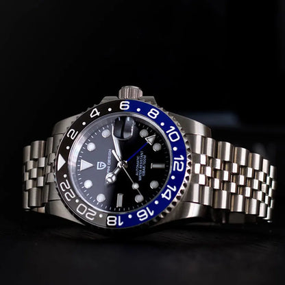 PAGANI DESIGN 40mm GMT Men's Mechanical Watches Rubber Strap Rotating Bezel 100 Waterproof Sports Wristwatch Mens Business Clock