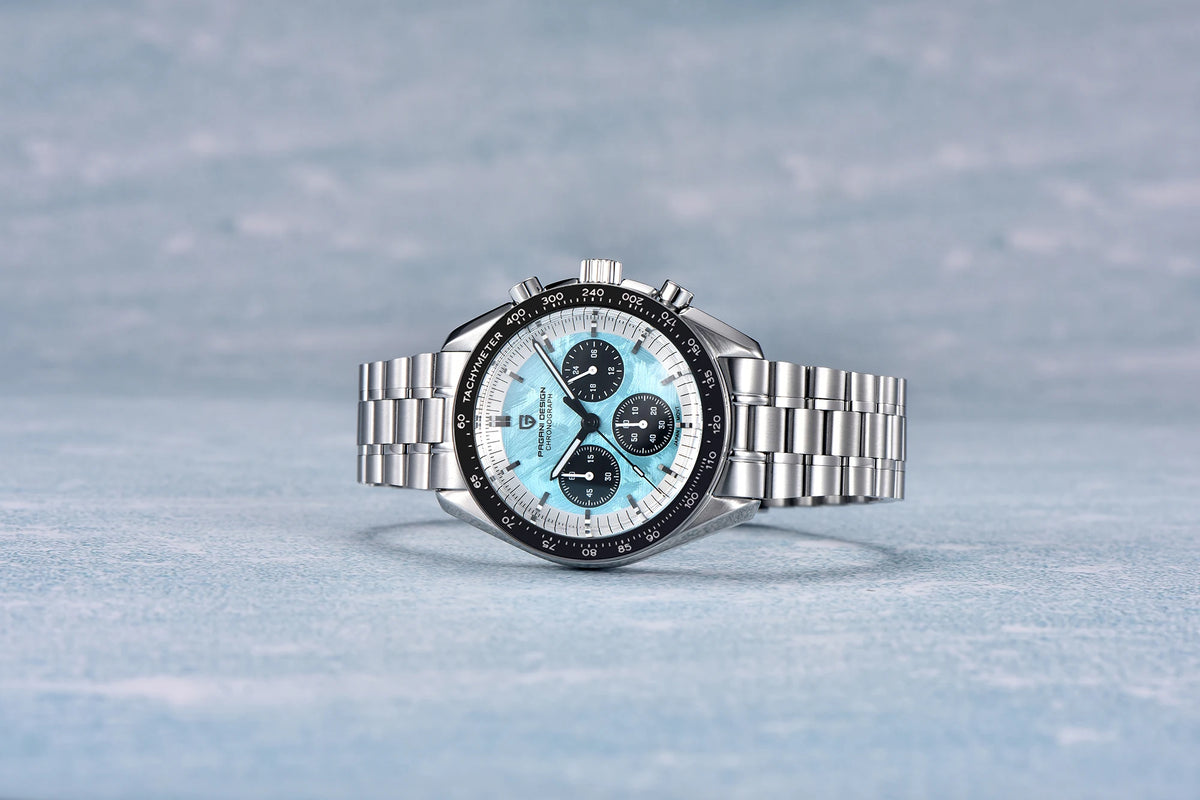 Reloj para hombre PAGANI DESIGN «New Moon» – Reloj de cuarzo de lujo, cronógrafo, cristal de zafiro con tratamiento antirreflectante, bisel de cerámica, agujas luminiscentes