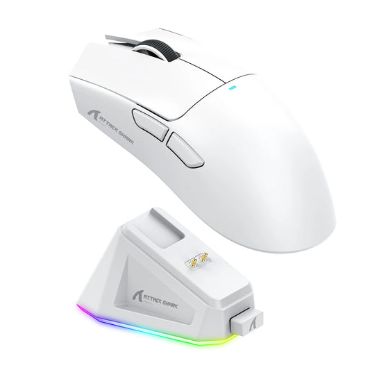Attack Shark X11&R1 Tri-Mode Bluetooth trådløs mus med opladningsbase, RGB, ergonomisk letvægtsmus, PC-gamer-tilbehør