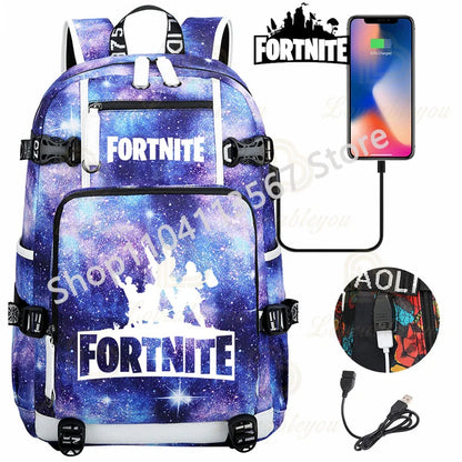 Yule Trooper F-Fortnited Battle Royale Rucksack mit USB-Ladeanschluss, Anime-Figuren, Lern- und Schreibwarenfach für Schüler
