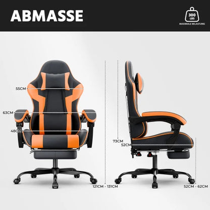 Ergonomic PU Leather Gaming Chair with Lumbar Support, Adjustable Reclining Gaming Chair, Footrest, 200KG Heavy Duty Computer Chair
