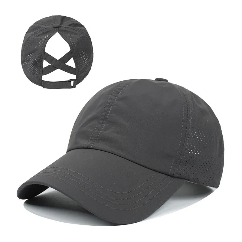 Women Summer Baseball Cap Solid Color Cross Ponytail Hat Quick-Drying Half-Hollow Men Caps Golf Wear Sport Leisure Hat 6 Colors