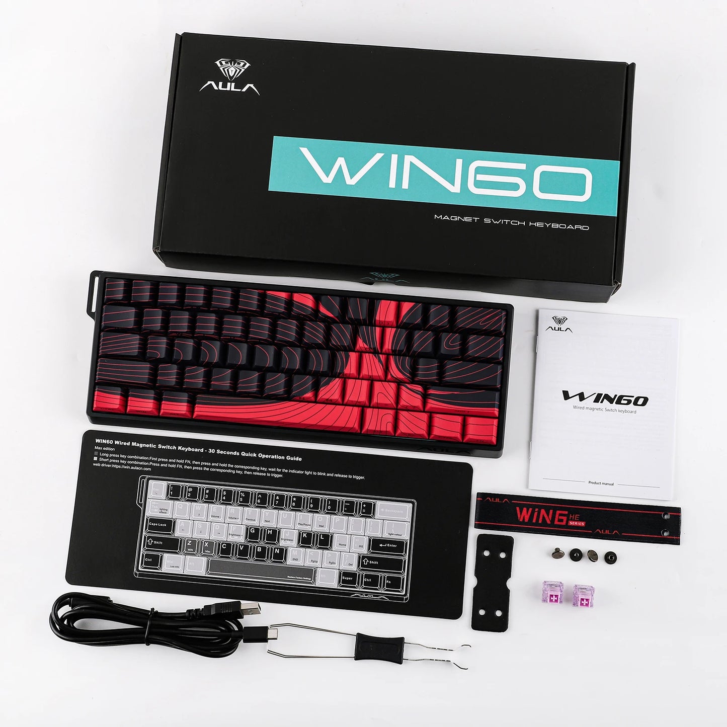AULA WIN60 HE/WIN60 HE MAX 60% Hot-Swap Tray-Mount Structure Wired Mechanical Keyboard with Hall Effect Magnetic Switch