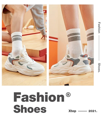 Xtep Casual Shoes For Men Breathable Thick Sole Heightened Lightweight Strong Wrapping Street Style Sports Shoes 977319320047