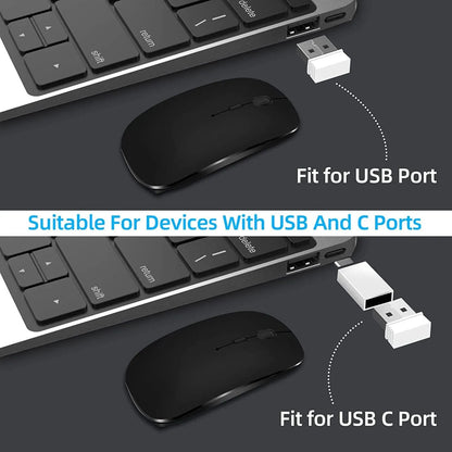 Безжична презареждаема мишка с два режима, съвместима с Bluetooth, 2.4G USB компютърна мишка за лаптоп, iPad, таблет и Notebook, геймърска мишка