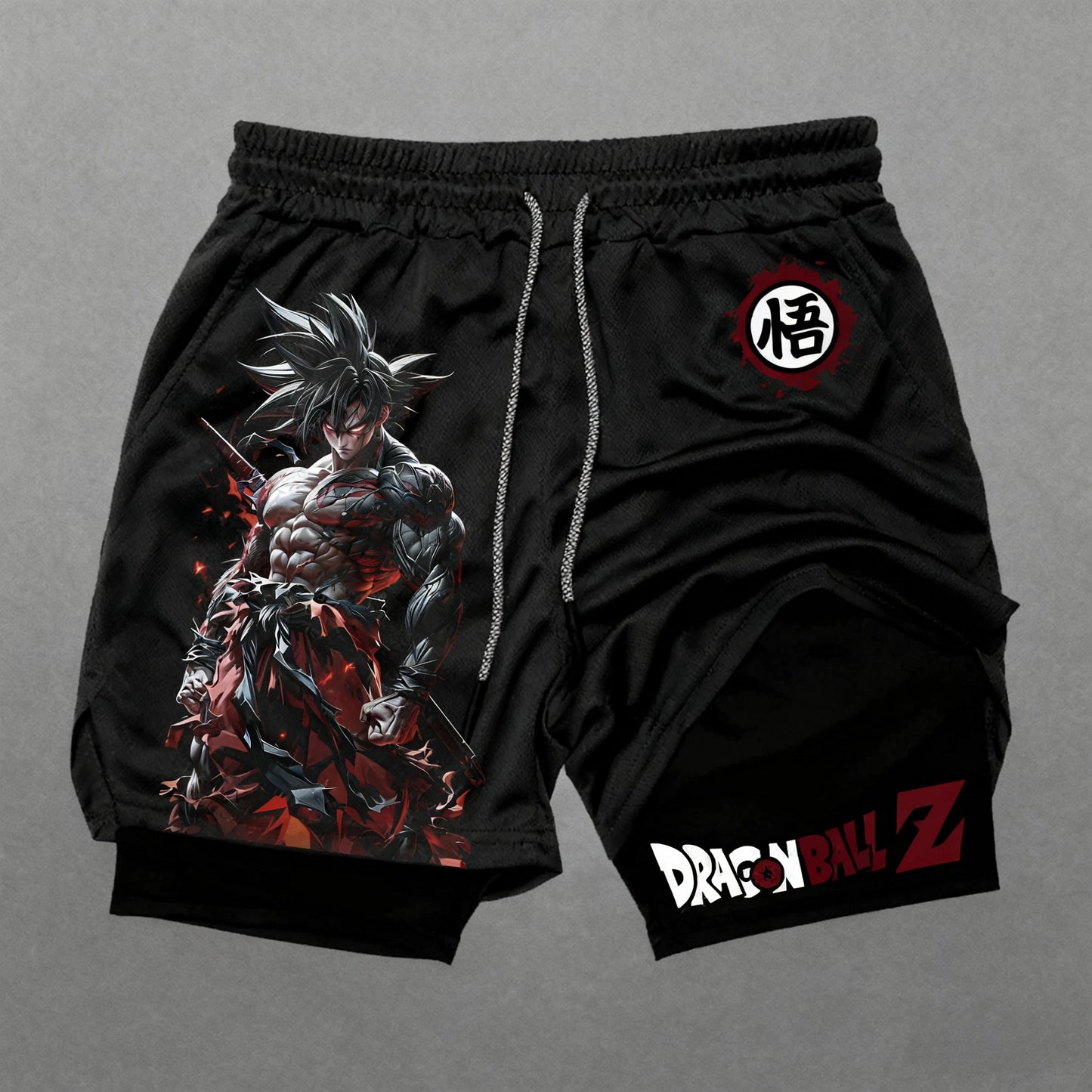 Dragon Ball Wukong Printed Double Layer Shorts for Men, Elastic Drawstring, Spring/Summer Breathable Sports and Fitness Shorts