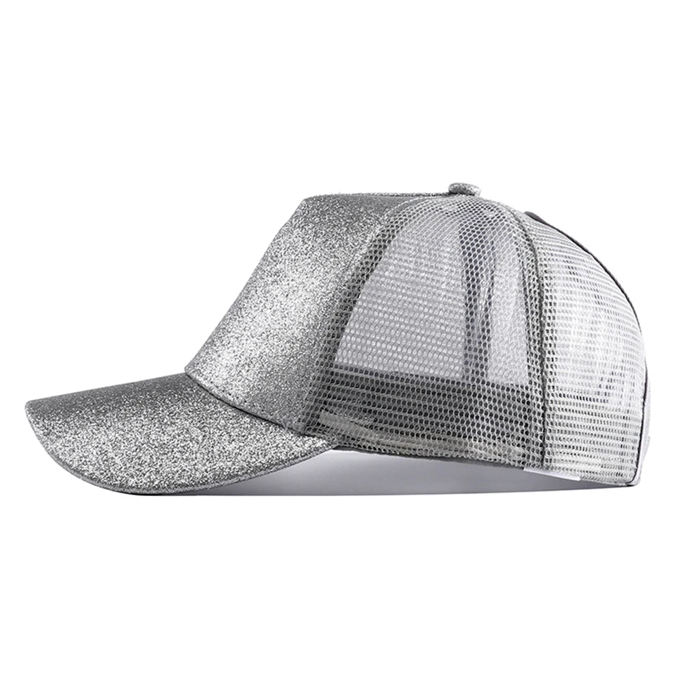 2023 New Summer Glitter High Ponytail Baseball Cap Female Snapback Hat Casual Black White Pink Mesh Trucker Caps for Women Gorra