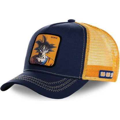 Casquette Dragon Ball Son Goku pour l'été : casquette de voyage à visière, pour homme, brodée, style hip-hop, visière pare-soleil, casquette trucker ajustable en maille