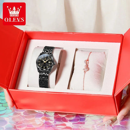 OLEVS Luxury Fashionable Ladies Quartz Watch Waterproof Wristwatch with Arabic Numerals Date Feature And Set Bracelet for Women