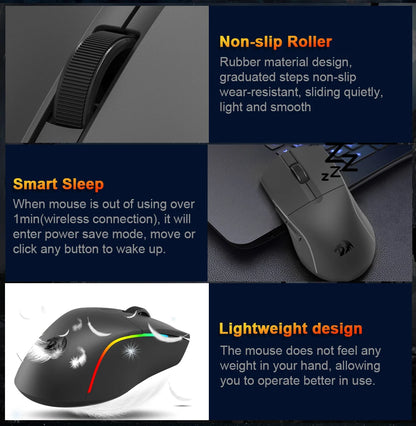 REDRAGON M816 PRO Gaming Mouse 26000 DPI Wireless RGB Gaming Mouse, Tri-Mode 2.4G Bluetooth Wired Mouse with PAW3395 Sensor