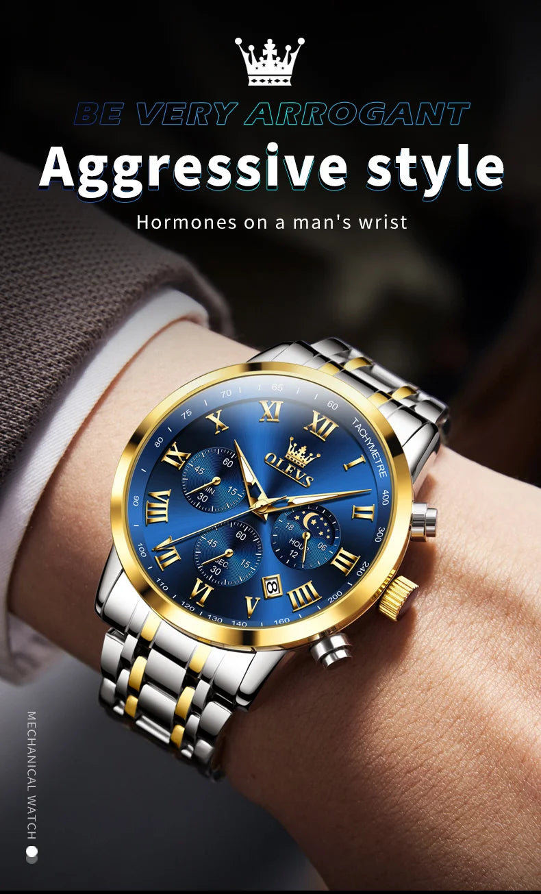 OLEVS 5529 Top-Luxusmarke Herrenuhr wasserdicht leuchtend Edelstahl Mondphase Timing Code Uhr neue Quarz-Herrenuhr