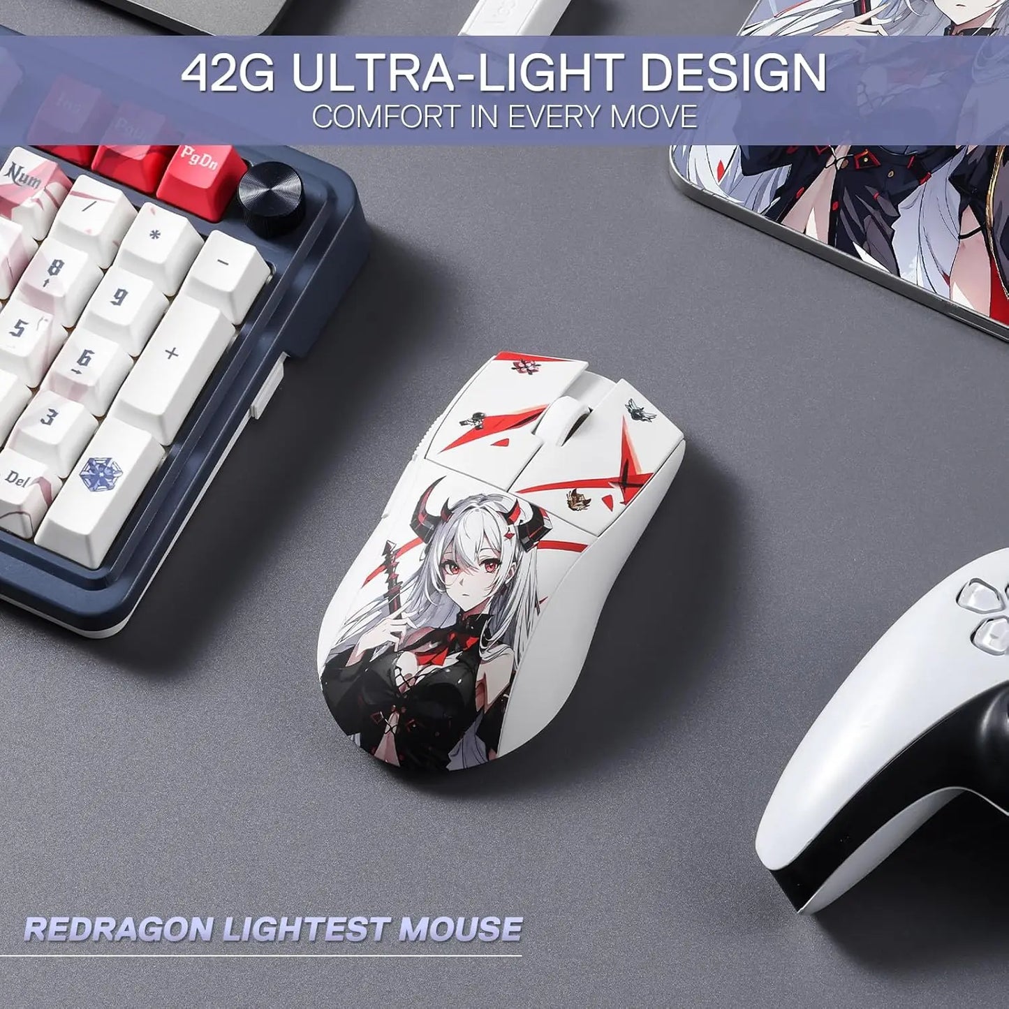 Rato Gaming Redragon M916AK PRO 3-Mode Anime 42G Ultra-Light 26K DPI com Botões Totalmente Programáveis
