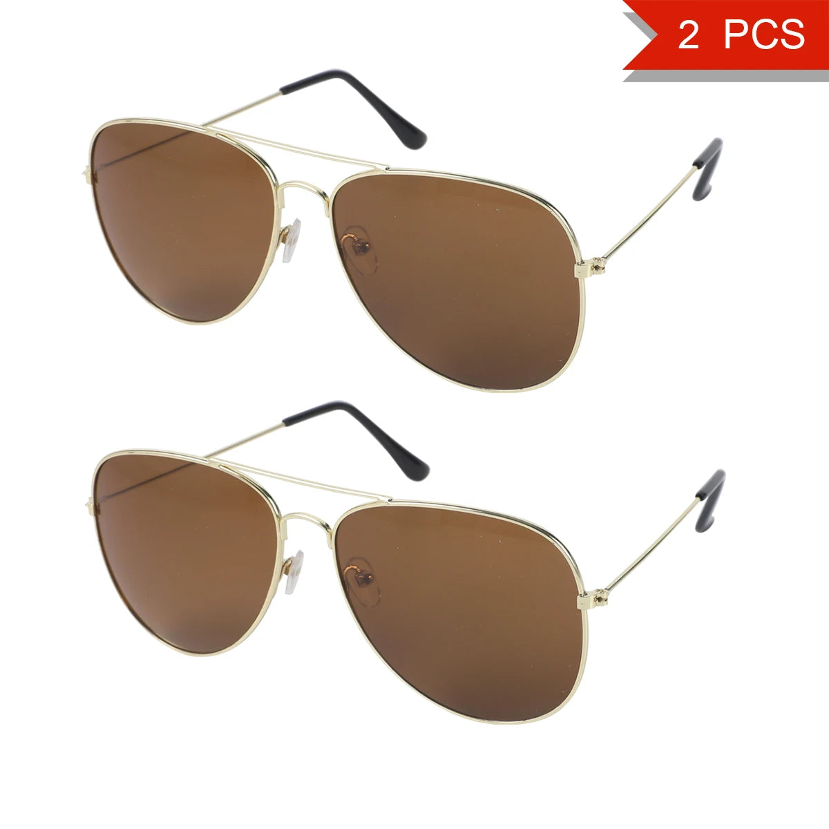 2 PCS Classic Aviator Sunglasses Gold Metal Frame UV100 Protection Trendy Eyewear For Men Women Daily Driving Outdoor Activities