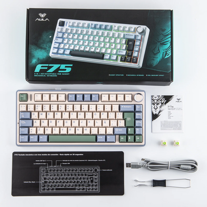 EPOMAKER AULA F75 ISO-ES 75% QWERTY español, teclado mecánico gaming inalámbrico con cable/Bluetooth/2.4GHz, hot-swap, montaje gasket y retroiluminación RGB