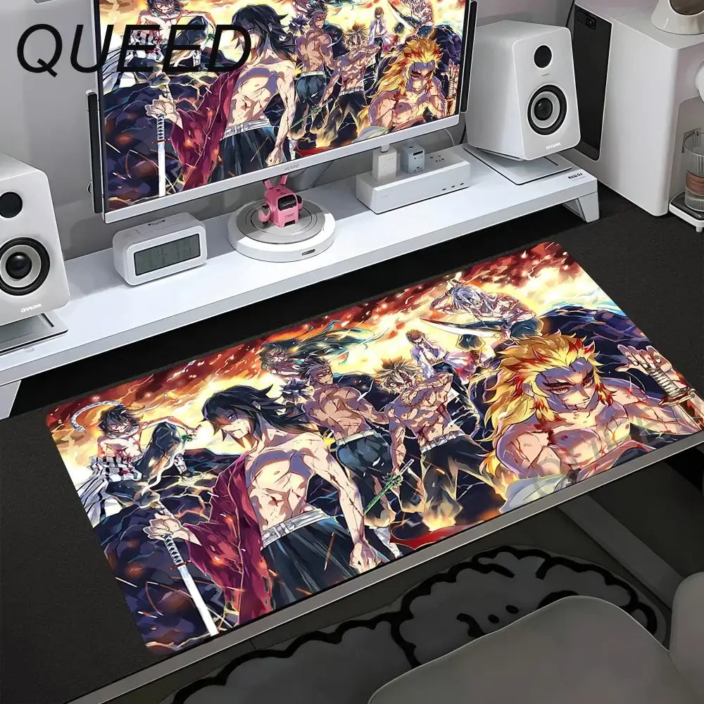 Computer Table Mat Keyboard Desk Pads Anime Mouse Pad Kawaii Girl Mausepad 900x400mm Rubber Non-slip Mouse Mats Demon Slayers XL