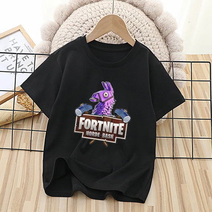 Fortnites Theme Cartoon Printed T-Shirt Summer Child White Cotton T-Shirt Cartoon Hot Game Fortnite Short Sleeve