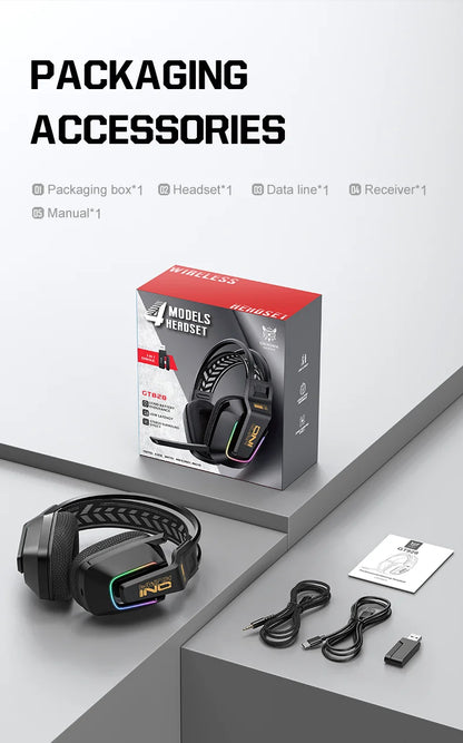 ONIKUMA GT828 Wireless Gaming Headset Bluetooth 5.3 RGB Headphones with Mic, Noise Cancelling, 4-Mode Connection for PC, PS5 & Laptop