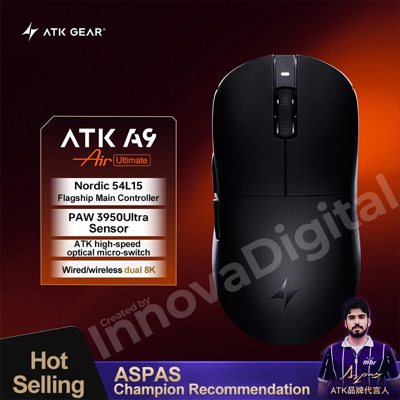 ATK Dragonfly A9 Ultimate trådløs gamingmus A9 Air PAW3950 ultralet ergonomisk e-sportsmus til gamere FPS CSGO A9 Ultra