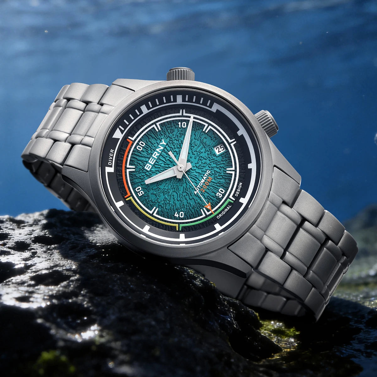 BERNY Automatic Diving Watches for Men Full Titanium Lightweight Super Luminous Mechanical Men's Diver Watch 20ATM Sapphire