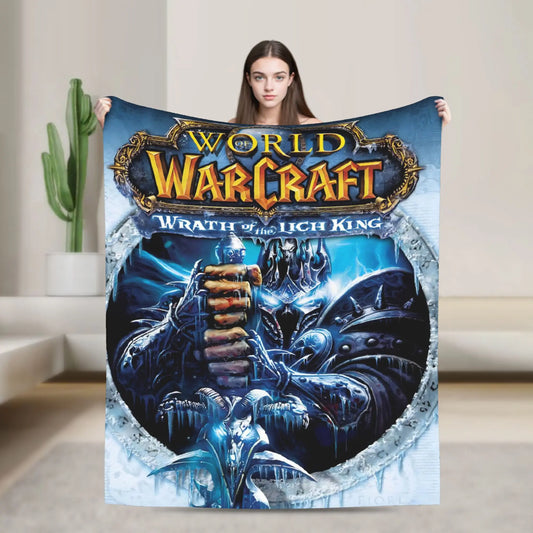 WOW World of Warcraft Arthas retro gaming zachte dekens, reispluche plaiddeken met patroon, slaapkamer flanellen sprei, bankhoes