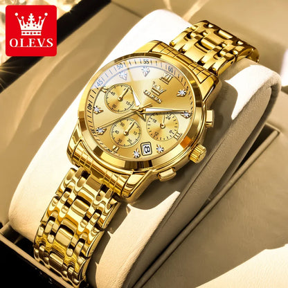 Montre femme OLEVS, marque de luxe, à quartz, étanche, lumineuse, date, chronographe, bracelet, montre habillée avec diamants.