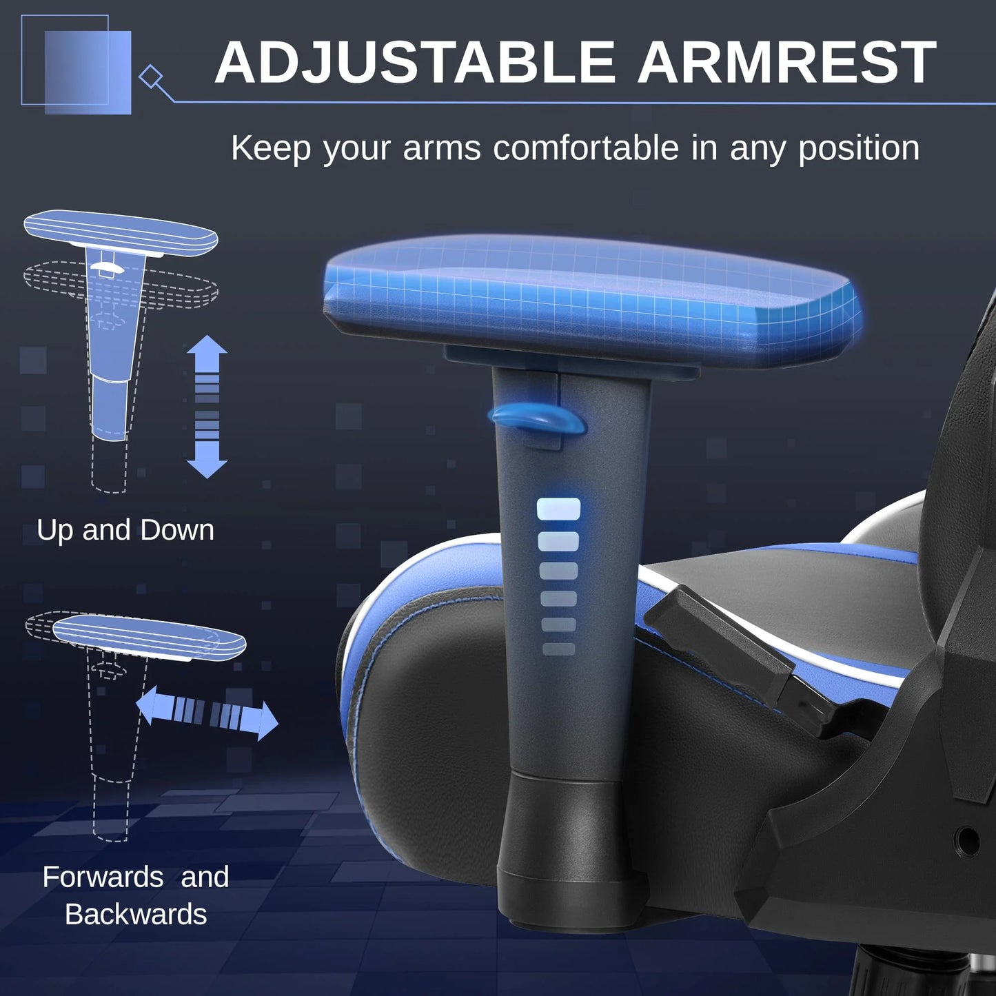 Gaming Chair, Ergonomic PU Leather Office Chair, Reclining Swivel Computer Chair with Headrest Lumbar Support, Black Blue