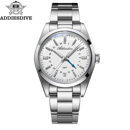 ADDIESDIVE 36mm Men's Analog Watch GMT 515-24H Watch BGW9 Luminous 100m Waterproof Stainless Steel Men's Quartz Watches AD2065