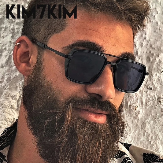 Oversized Steampunk Square Sunglasses Men 2026 Luxury Brand Vintage Metal Frame Sun Glasses for Male Eyewear Double Bridge Shade