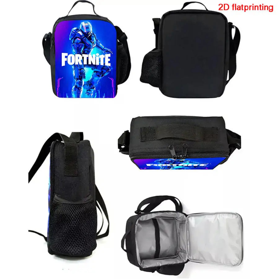 Cartoon FORTNITE Insulated Cooler Lunch Bag Cute Portable Lightweight Picnic Bag for Boys & Girls Age 5-10 Kids Daily Food Bag