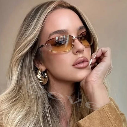 Gradient Oval Frameless Women's Sunglasses High Quality Luxury Brand Y2k Rimless Glasses Women High-end Punk Popular Shades UV