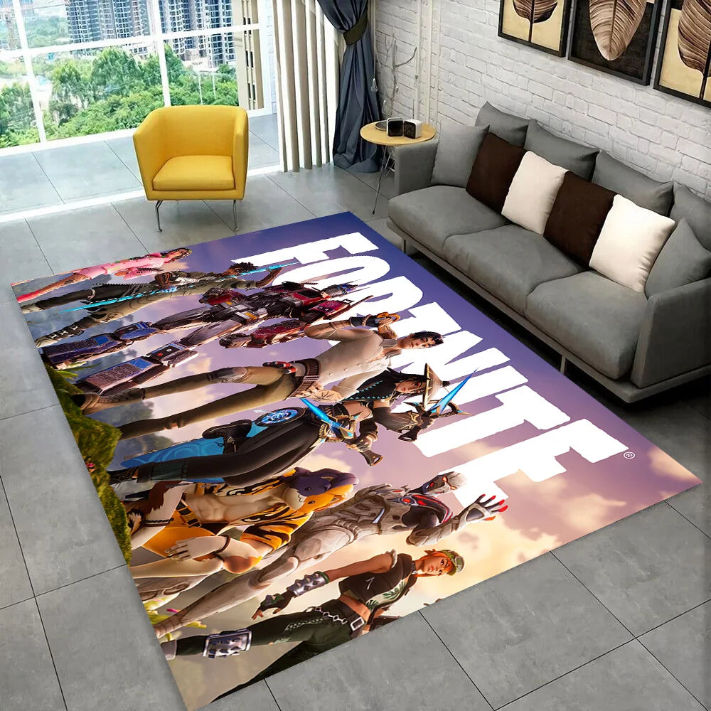 F-Fortnites Cartoon-Spielteppich für Spielzimmer, Schlafzimmer, Wohnzimmer, Sofa und Zuhause, Fußmatte als Dekoration, rutschfester Flächenteppich und Bodenmatte als Geschenk