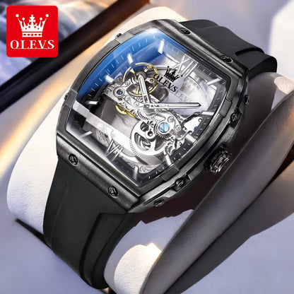 OLEVS 6779 Mens Watch Skeleton Mechanical Watch Fashion Business Sport Waterproof Luminous Silicone Strap Watches For Men