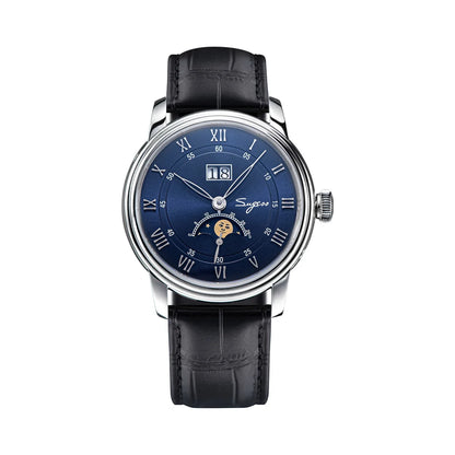 Sugess Moonphase Watch of Men 40mm Automatic Mechanical Wristwatches Seagul ST2528 Movement Stainless Steel Blue Sandstone Dial