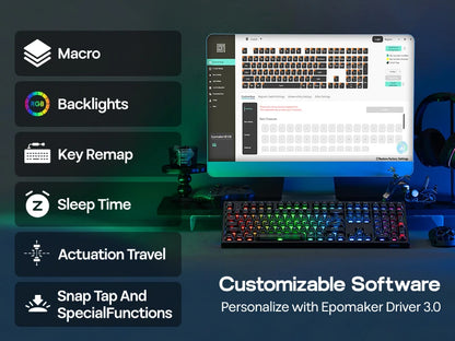 EPOMAKER HE108 100% ANSI US QWERTY Layout Wired/BT/2.4Ghz Wireless Hall Effect Mechanical Keyboard with SOCD/DKS & Rapid Trigger