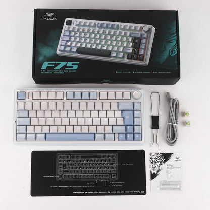 EPOMAKER AULA F75 ISO-ES 75% QWERTY español, teclado mecánico gaming inalámbrico con cable/Bluetooth/2.4GHz, hot-swap, montaje gasket y retroiluminación RGB