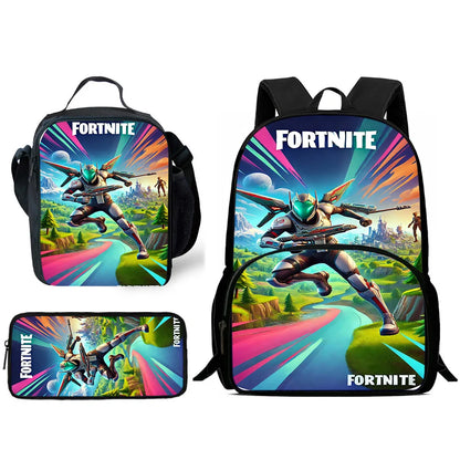 Trendiges Gaming-Design Kinder-Rucksack F-FortniteS mit Lunchbag und Federmäppchen, Schulranzen mit großem Fassungsvermögen für Jungen und Mädchen, ideales Geschenk