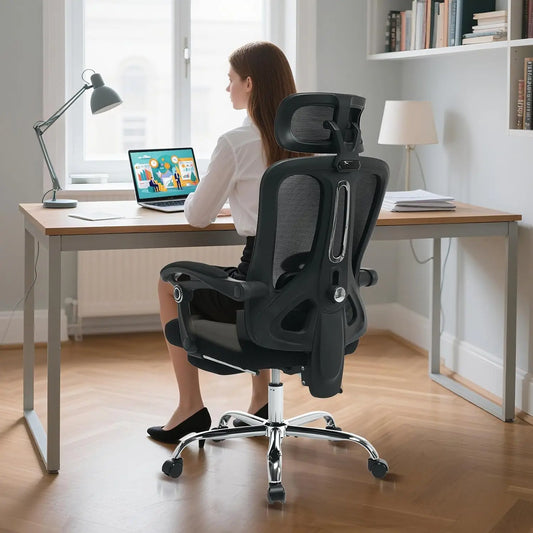 Ergonomic High Back Mesh Gaming Chair with Footrest, Lumbar Support, Adjustable Headrest, Reclining Office Desk Chair for Home & Work