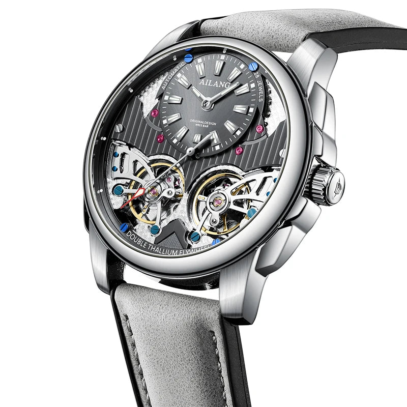AILANG Automatic Mechanical Waterproof Sport Military Men Watch Luxury Double Tourbillon Man Wristwatch Leather Strap