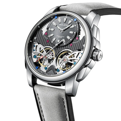 AILANG Automatic Mechanical Waterproof Sport Military Men Watch Luxury Double Tourbillon Man Wristwatch Leather Strap