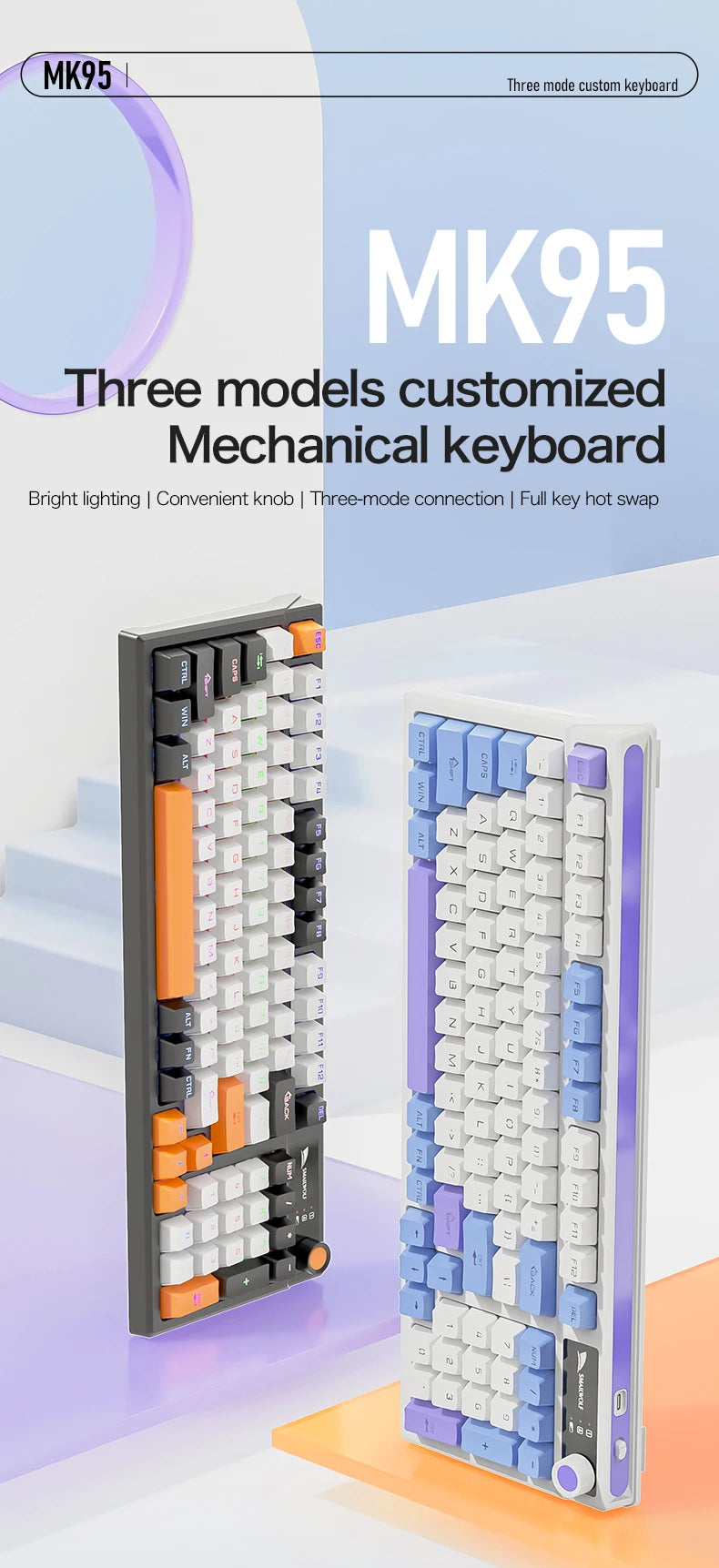 SMAILWOLF MK95 Bluetooth wireless three-mode mechanical keyboard Arabic Russian Korean Thai Spanish keyboard e-sports game